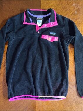 Patagonia Black Fleece Pullover with Hot Pink Trim